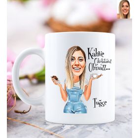 Kişiye Özel Kadın Kahve Çikolatasız Olmaz Karikatürlü Beyaz Kupa Bardak