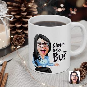 Kişiye Özel Kadın Kimin Aşkı Bu Karikatürlü Beyaz Kupa Bardak