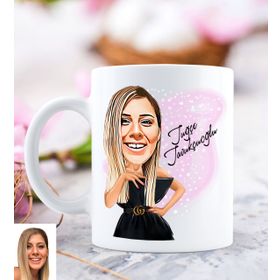 Kişiye Özel Kadın Moda İkonu Karikatürlü Beyaz Kupa