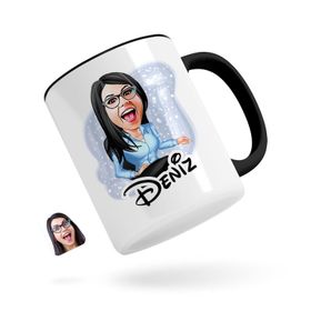 Kişiye Özel Kadın Patron Karikatürlü Siyah Kupa Bardak