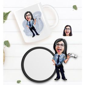 Kişiye Özel Kadın Polis Karikatürlü Beyaz Kupa Bardak