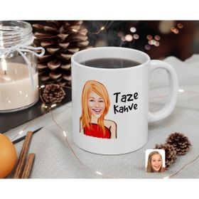 Kişiye Özel Kadın Taze Kahve Karikatürlü Beyaz Kupa Bardak
