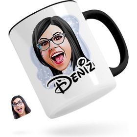 Kişiye Özel Kadın Yüz Karikatürlü Siyah Kupa