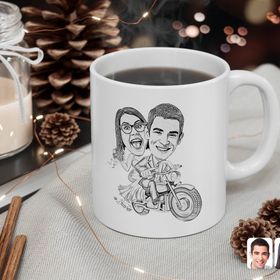 Kişiye Özel Karakalem Gelin Damat Karikatürlü Beyaz Kupa Bardak