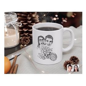 Kişiye Özel Karakalem Gelin Damat Karikatürlü Beyaz Kupa Bardak