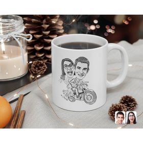 Kişiye Özel Karakalem Gelin Damat Karikatürlü Beyaz Kupa Bardak