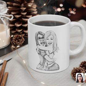 Kişiye Özel Karakalem Kız Kardeşler Karikatürlü Beyaz Kupa