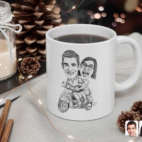 Kişiye Özel Karakalem Sevgililer Karikatürlü Beyaz Kupa Bardak