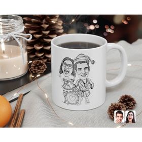 Kişiye Özel Karakalem Yılbaşı Çift Karikatürlü Beyaz Kupa Bardak