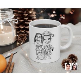 Kişiye Özel Karakalem Yılbaşı Çift Karikatürlü Beyaz Kupa Bardak