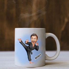 Kişiye Özel Karateci Karikatürlü Kupa Bardak