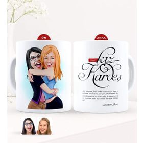 Kişiye Özel Karikatürlü Kız Kardeş Beyaz Kupa