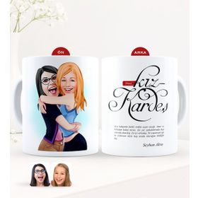 Kişiye Özel Karikatürlü Kız Kardeş Beyaz Kupa