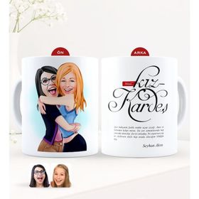 Kişiye Özel Karikatürlü Kız Kardeş Beyaz Kupa