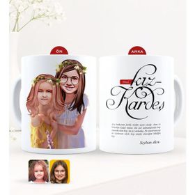 Kişiye Özel Karikatürlü Kız Kardeş Beyaz Kupa
