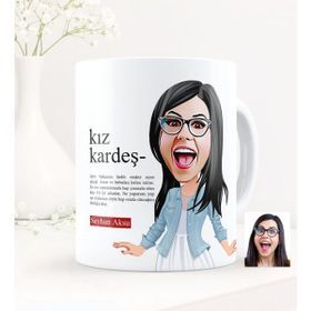 Kişiye Özel Karikatürlü Kız Kardeş Beyaz Kupa