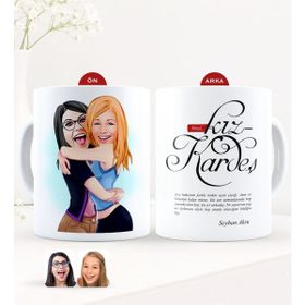 Kişiye Özel Karikatürlü Kız Kardeş Beyaz Kupa