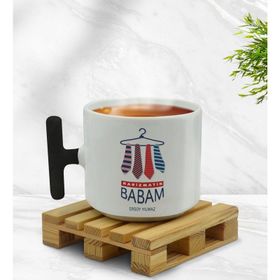 Kişiye Özel Karizmatik Babam Tasarımlı Siyah T Kulplu Middle Kupa