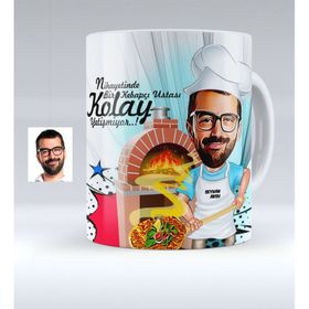 Kişiye Özel Kebapçı Karikatürlü Beyaz Kupa Bardak