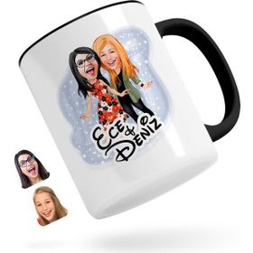 Kişiye Özel Kız Kardeş Karikatürlü Siyah Kupa Bardak