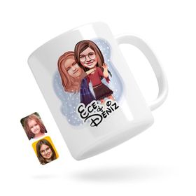 Kişiye Özel Kız Kardeşler Karikatürlü Beyaz Kupa