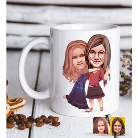 Kişiye Özel Kız Kardeşler Karikatürlü Beyaz Kupa