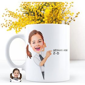 Kişiye Özel Kız Öğrenci Karikatürlü Beyaz Kupa Bardak