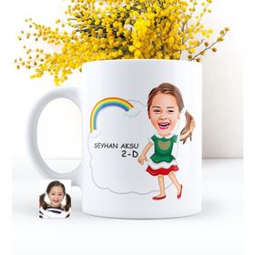 Kişiye Özel Kız Öğrenci Karikatürlü Beyaz Kupa Bardak