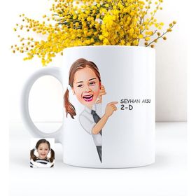 Kişiye Özel Kız Öğrenci Karikatürlü Beyaz Kupa Bardak