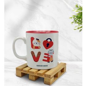 Kişiye Özel Love Tasarımlı İçi Kırmızı Renkli Model 1 Kupa