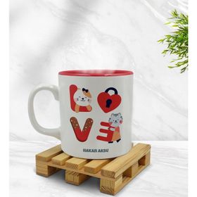 Kişiye Özel Love Tasarımlı İçi Kırmızı Renkli Model 1 Kupa