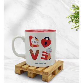 Kişiye Özel Love Tasarımlı İçi Kırmızı Renkli Model 1 Kupa