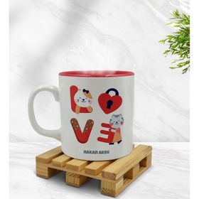 Kişiye Özel Love Tasarımlı İçi Kırmızı Renkli Model 1 Kupa