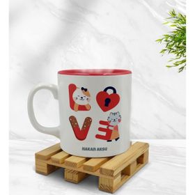 Kişiye Özel Love Tasarımlı İçi Kırmızı Renkli Model 1 Kupa