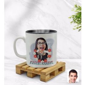 Kişiye Özel Melek Annem Karikatürlü İçi Siyah Renkli Model 1 Kupa