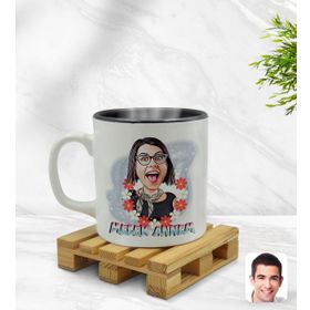 Kişiye Özel Melek Annem Karikatürlü İçi Siyah Renkli Model 1 Kupa