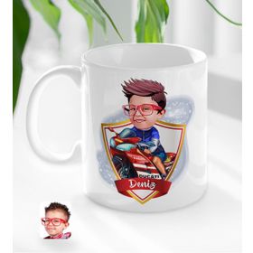 Kişiye Özel Motorcu Çocuk Karikatürlü Beyaz Kupa Bardak