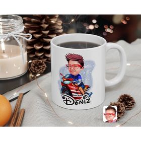 Kişiye Özel Motorcu Çocuk Karikatürlü Beyaz Kupa Bardak