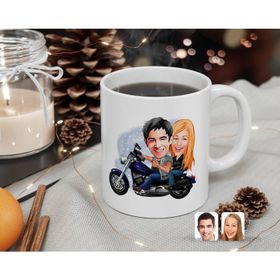 Kişiye Özel Motorcu Sevgililer Karikatürlü Beyaz Kupa Bardak