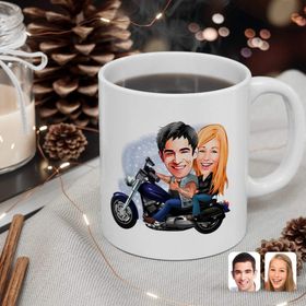 Kişiye Özel Motorcu Sevgililer Karikatürlü Beyaz Kupa Bardak