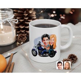 Kişiye Özel Motorcu Sevgililer Karikatürlü Beyaz Kupa Bardak
