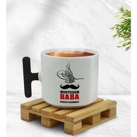 Kişiye Özel Muhteşem Babam Tasarımlı Siyah T Kulplu Middle Kupa