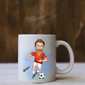 Kişiye Özel Sarı Kırmızı Futbolcu Karikatürlü Kupa Bardak