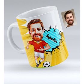 Kişiye Özel Sarı Kırmızı Futbolcu Karikatürlü Kupa Bardak