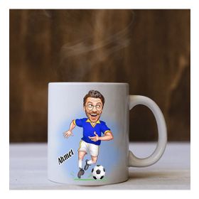 Kişiye Özel Sarı Lacivert Futbolcu Karikatürlü Kupa Bardak