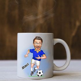 Kişiye Özel Sarı Lacivert Futbolcu Karikatürlü Kupa Bardak