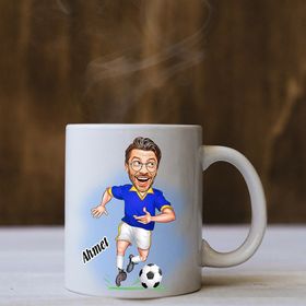 Kişiye Özel Sarı Lacivert Futbolcu Karikatürlü Kupa Bardak