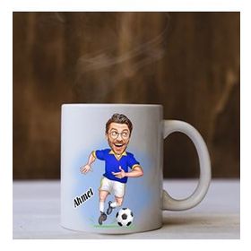 Kişiye Özel Sarı Lacivert Futbolcu Karikatürlü Kupa Bardak