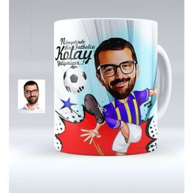 Kişiye Özel Sarı Lacivert Futbolcu Karikatürlü Kupa Bardak