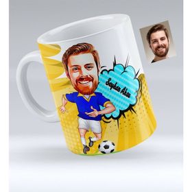 Kişiye Özel Sarı Lacivert Futbolcu Karikatürlü Kupa Bardak